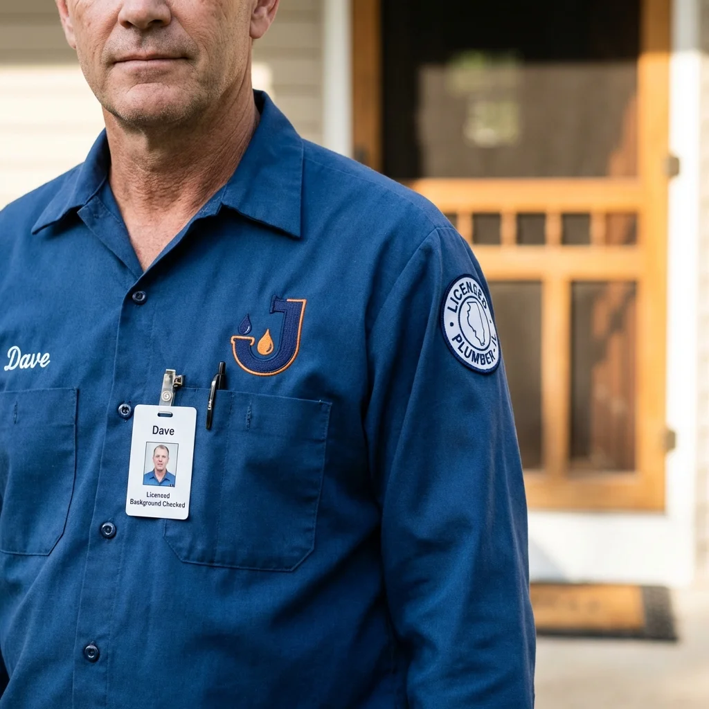 Licensed plumber showing ID badge in North Versailles, PA