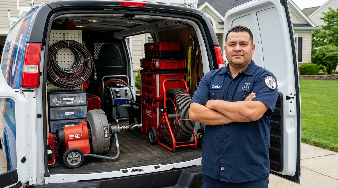 Professional drain cleaning equipment and Johns Plumbing LLC plumber in North Versailles