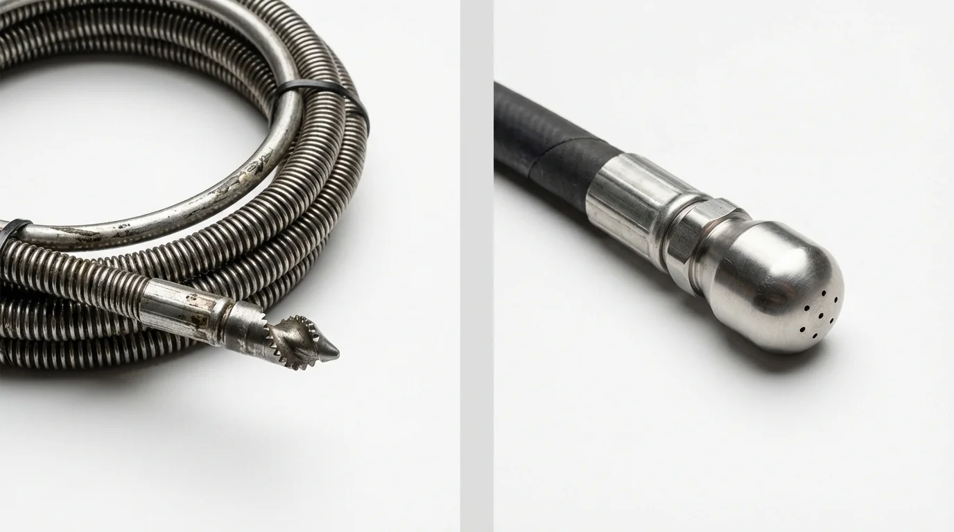Drain snake cable and hydro jetting nozzle used for drain cleaning in North Versailles, PA