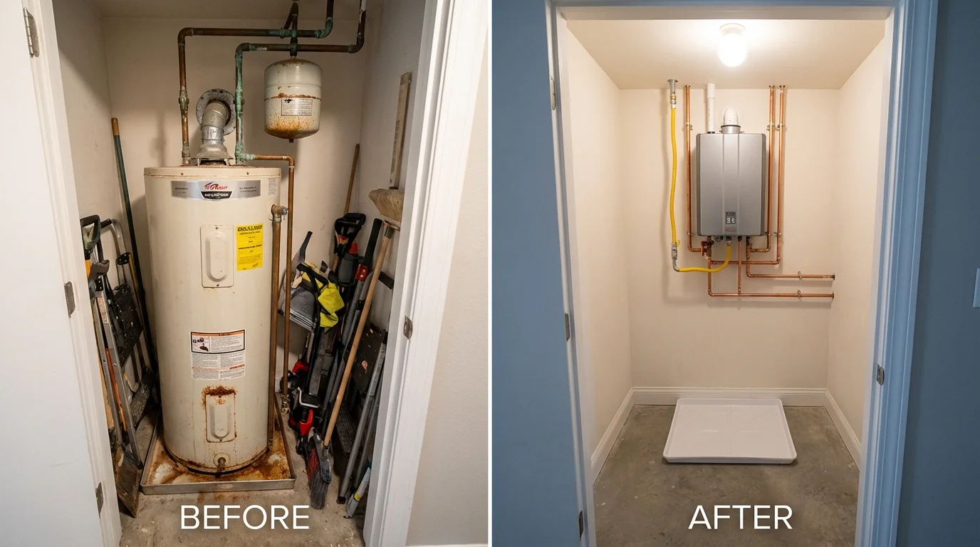 Tank water heater versus wall-mounted tankless unit comparison for North Versailles, PA homeowners