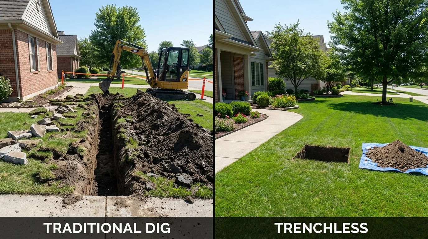 Trenchless sewer repair with minimal yard damage versus traditional excavation in North Versailles, PA